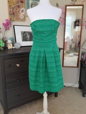 Banana Republic Emerald Green Tweed Strapless Dress 0